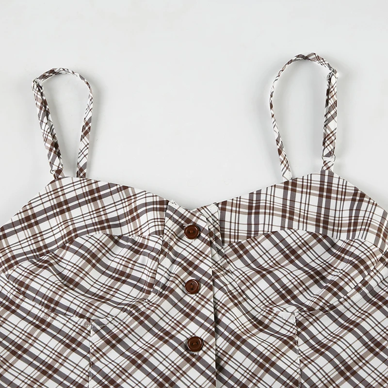 Y2K Women Plaid Vest Sweet Style Retro Buttons Slit Hem Camisole Aesthetic Chic Fashion Tank Top Summer Outfits 2025