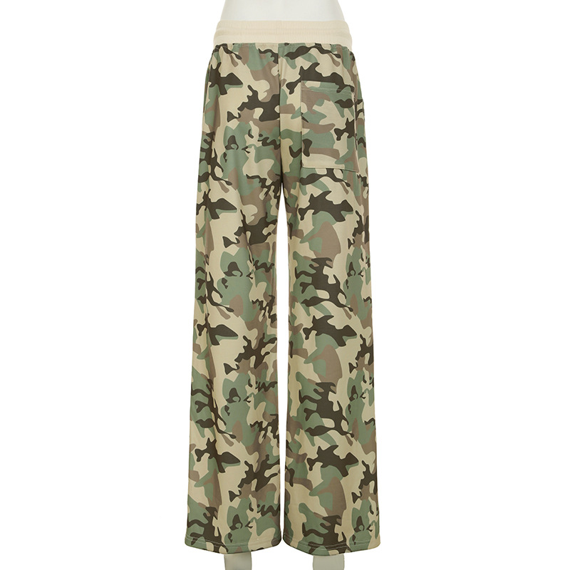 Casual Contrast Color Cinched Hoodie Long Sleeve Sweatshirt Sweatpants Two Piece Camouflage Cardigan Coat Trousers Sets