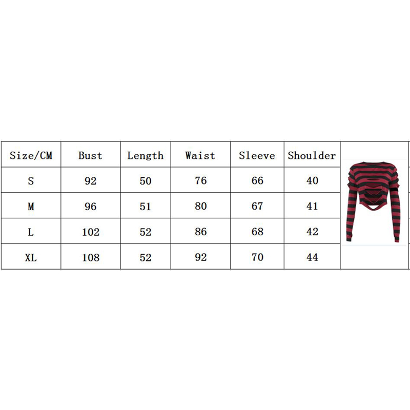 Cyber Punk y2k Top 2000s Women Striped Round Neck Long Sleeve T Shirt with Hole Gothic Clothes E Girl Tees Streetwear