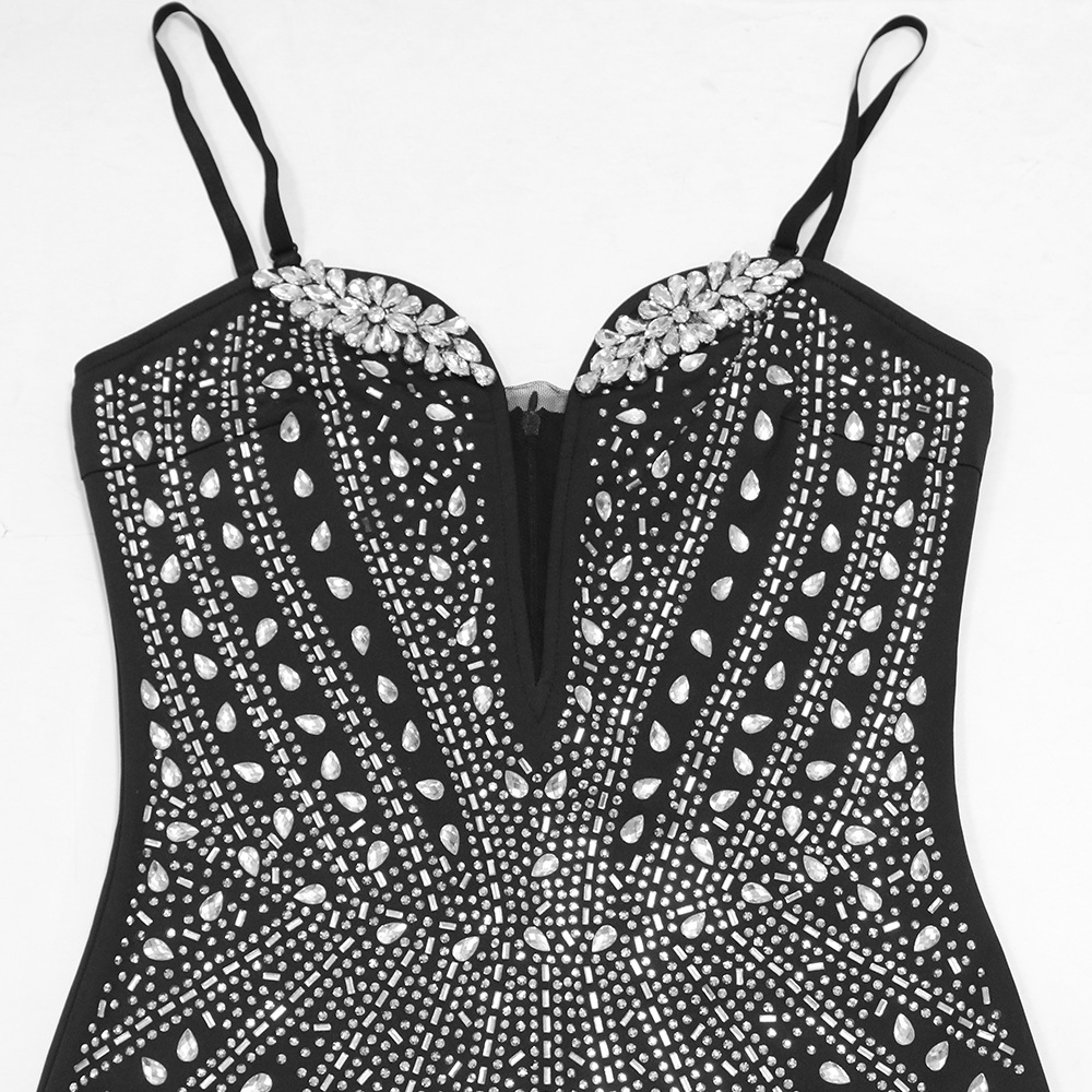 Suspenders Rhinestone Chain Terms Sexy Irregular Asymmetric Dress Women