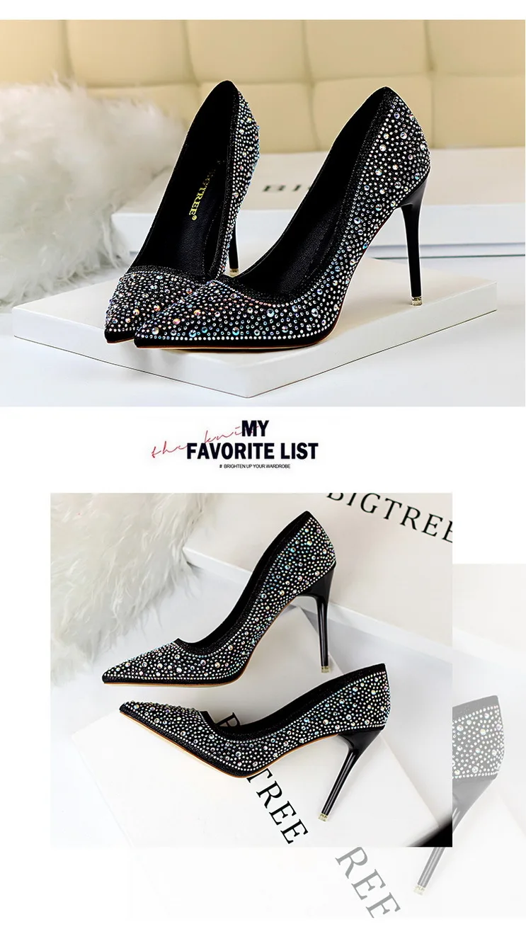 Shoes Rhinestone Woman Pumps Fashion Wedding Shoes Women Basic Pump Stiletto Heels 10cm 7cm Heeled Shoes High Heels