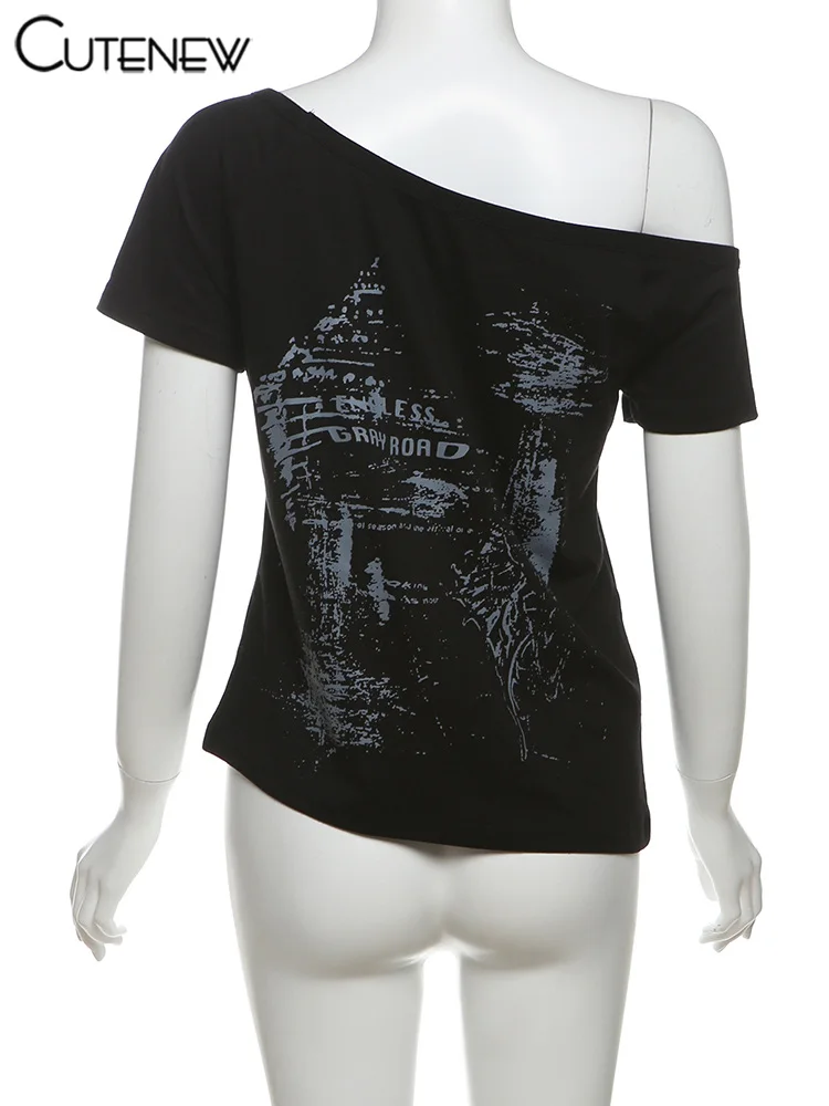 Fashion T-shirts Women Irregular Letter Print Summer Classic Short Sleeve Basic Fit Tees Female Wild Street Matching Top