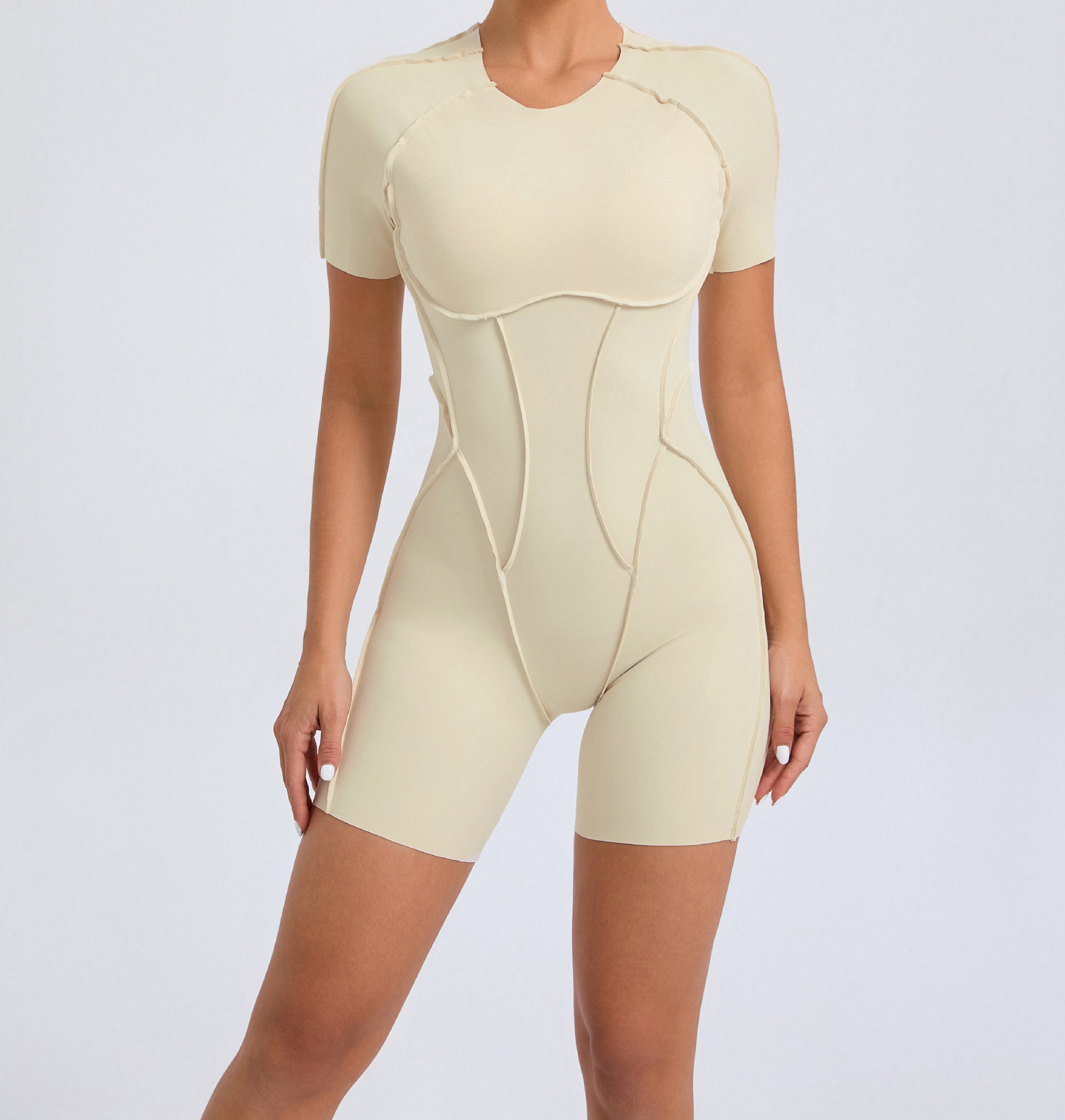 Three Dimensional Beauty Sports Yoga Jumpsuit One Piece Tight Short Sleeve Hollow Out Cutout out Beauty Back Jumpsuit Women Fitness Clothes
