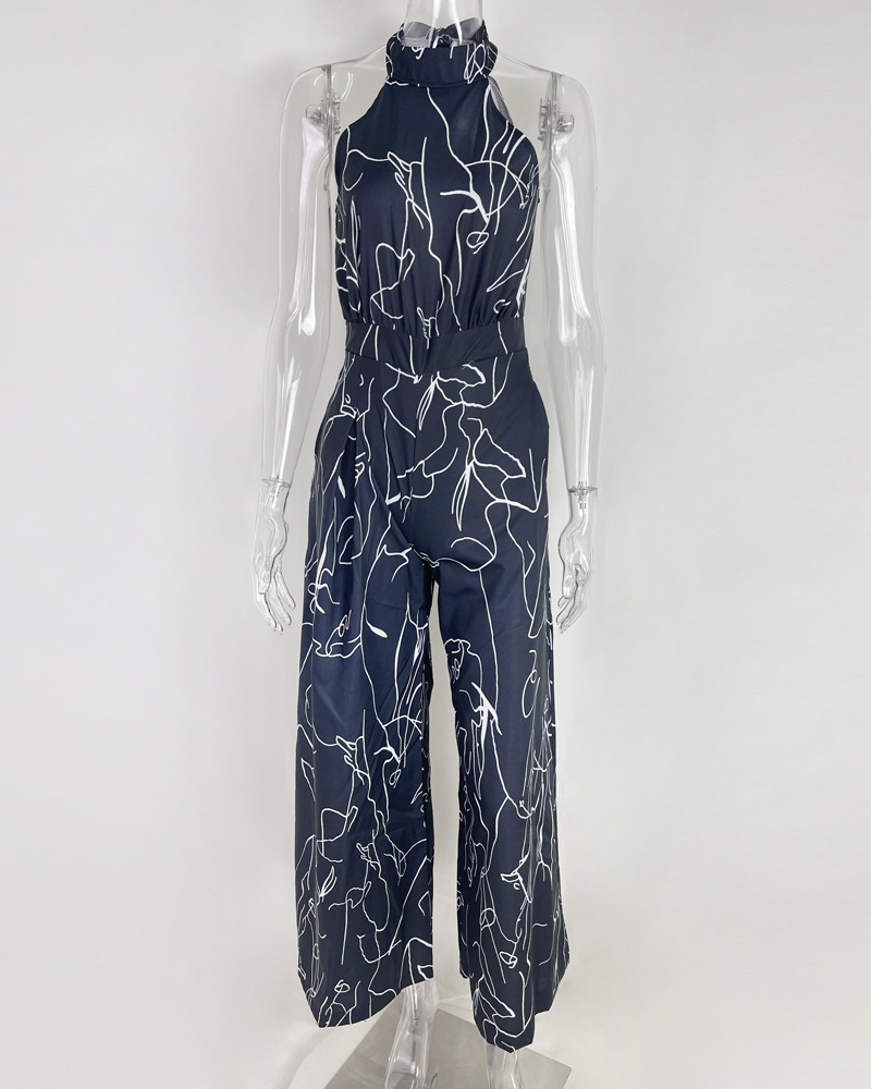 Summer Women Clothing Elegant High Waist Lace up Sleeveless Halter Trousers Jumpsuit