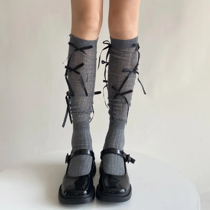 Splice Bow Loose Socks For Women Fashion Thermal Long Sock Knitting Socks Women's Y2K JK Girl Keep Warm Leg Warmers Ladie