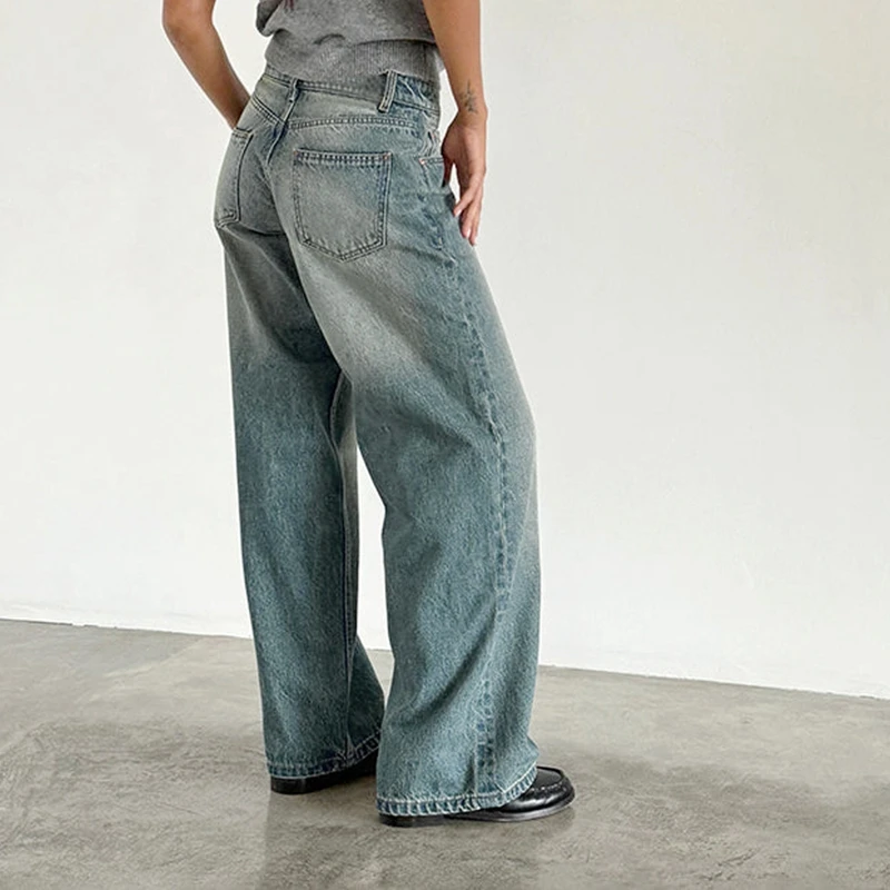 Women Y2K Aesthetic Low Rise Baggy Jeans Loose Fit Boyfriend Straight Wide Leg Jeans Trendy Stretch Long Denim Pants Trousers