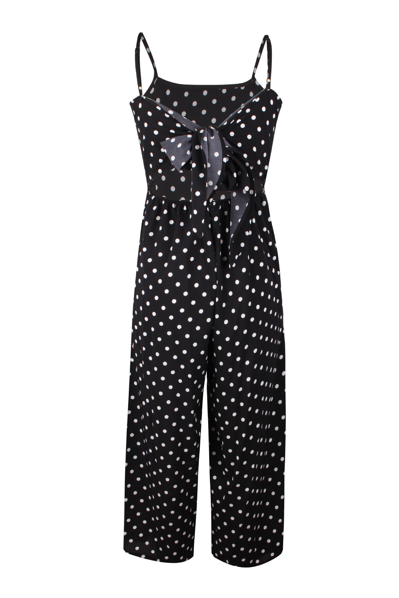 Women Clothing Polka Dot Brace Sleeveless Lace up Casual Wide Leg Loose Vest Jumpsuit Trousers