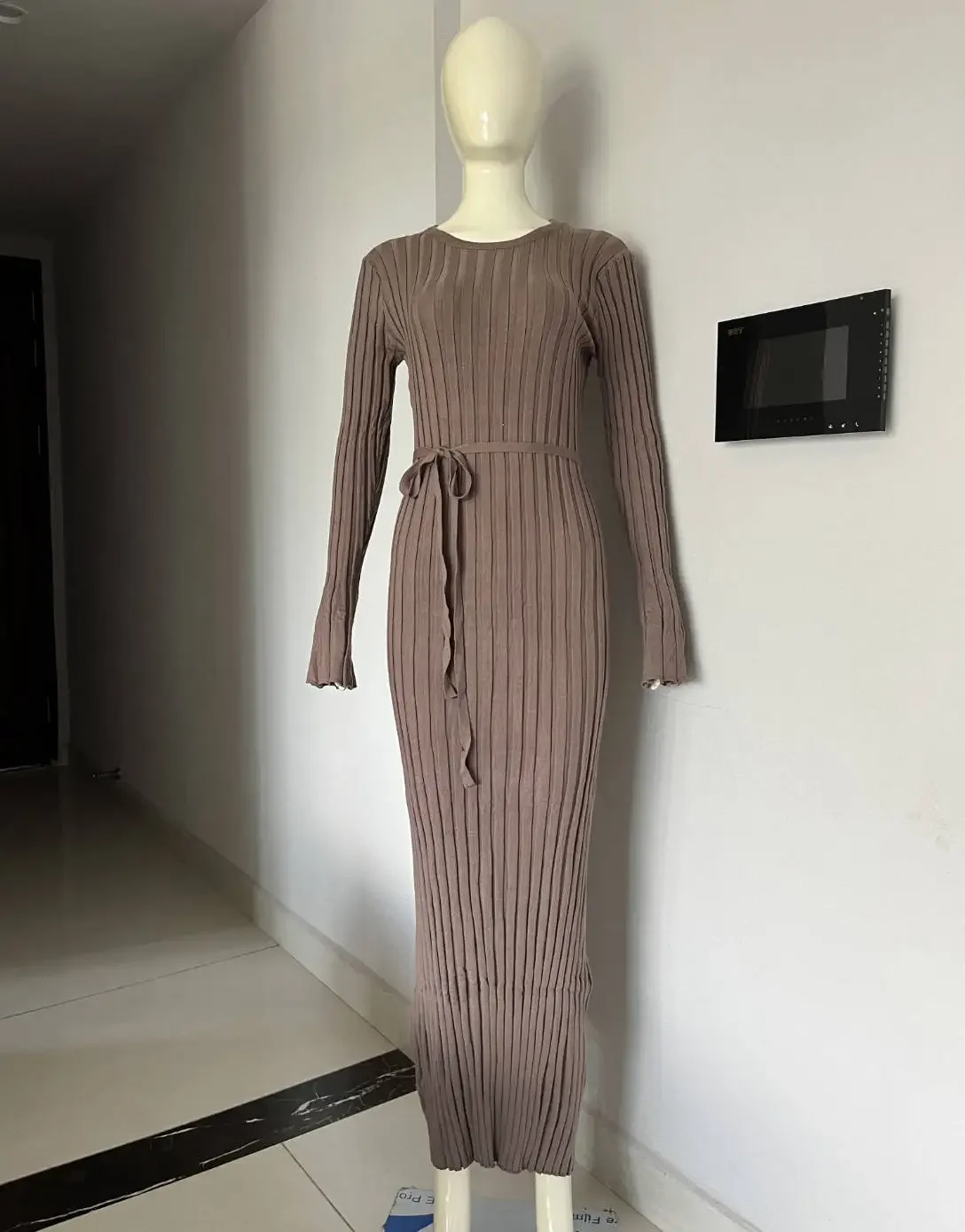 Fall Winter New Knitted Long Dress Female Casual Slinky High Waist Rib Sweater Bodycon Dresses Lady Holiday Party Outfits