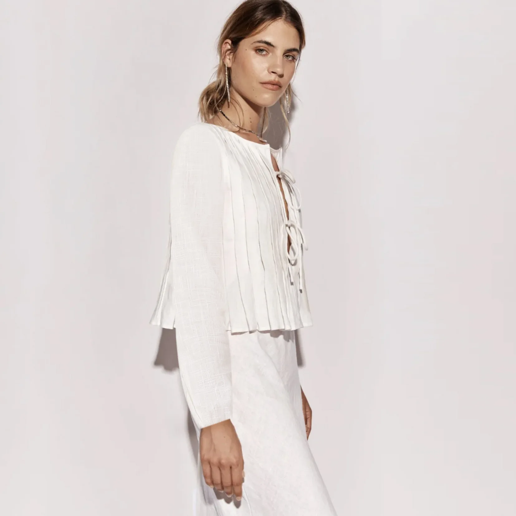 Patchwork Fashion Lace-Up Shirts Top For Women Hollow Out Casual Bandage Solid Elegant Long Sleeve Top Female Cropped Tee