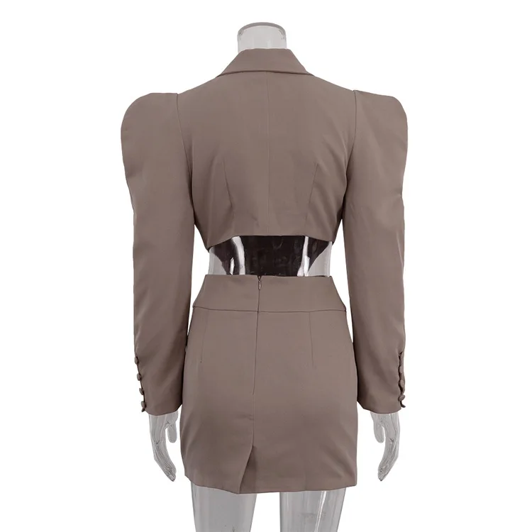 Fall New Mini Skirt Suit Long Sleeve Lapel Fishbone Top Hip-Covering Skirt Sexy Bodycon Two-Piece Commuting Sets Female