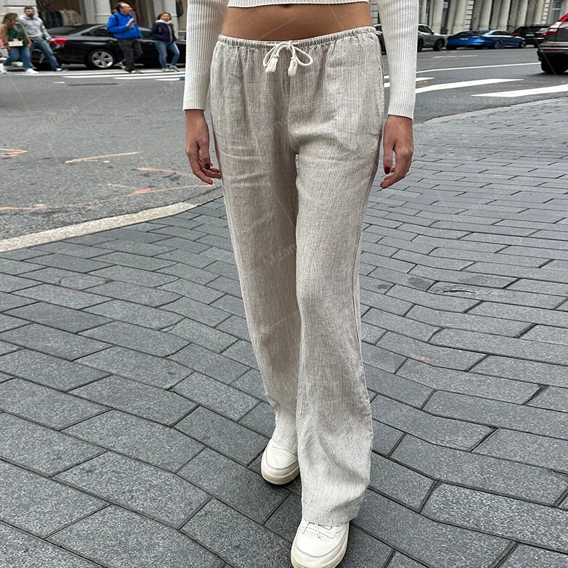 Comfy Loung Pants Streetwear Casual Tie Up Waist Wide Leg Trousers Y2K Vintage Striped Loose Pants Women Pajamas Sleepwear