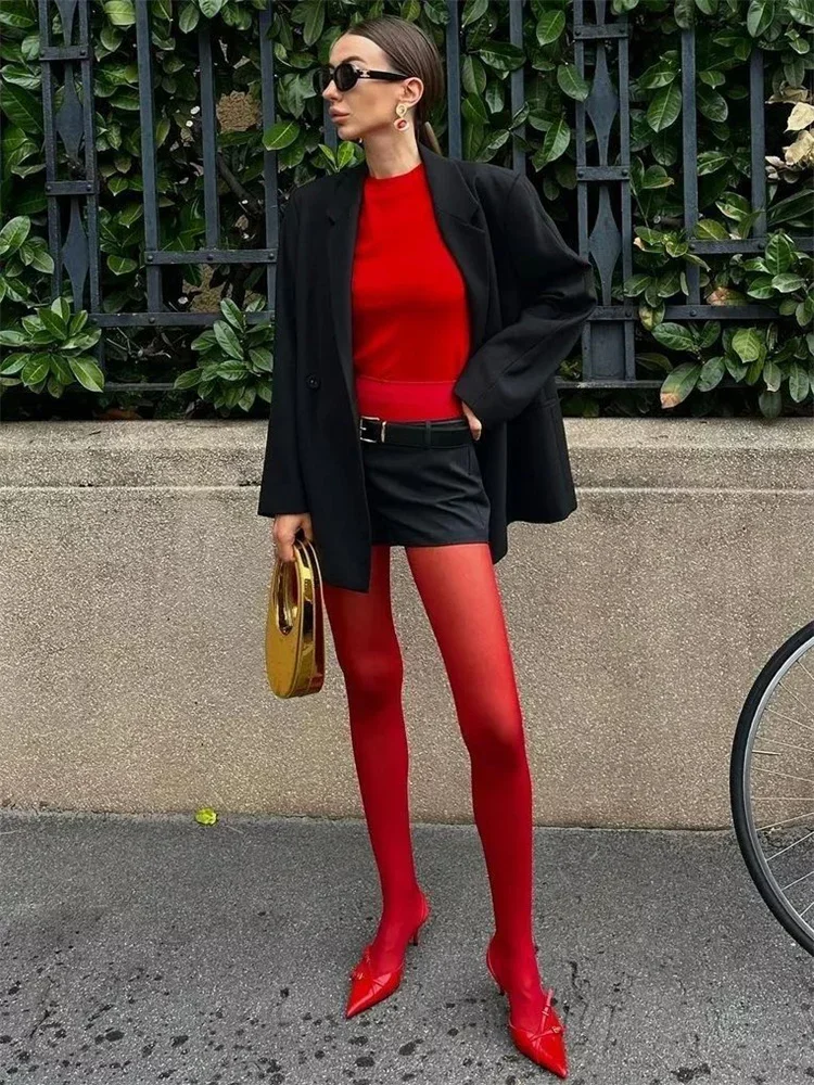 Red Tights Women Winter See Through Slim Lingerie Women's Pantyhose New Lingerie Lace Leggings Bodys Sexy Socks Ladies