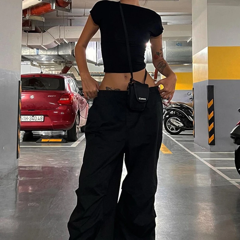 y2k Sexy Backless Crop Top Women Solid Color Round Neck Short Sleeve T Shirt 2000s Baby Tees Skinny Clothes Streetwear