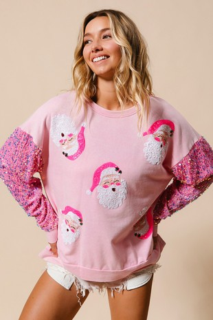 Women Clothing Sweet Sequ Sleeve Top Christmas Long Sleeved Sweatshirt Women