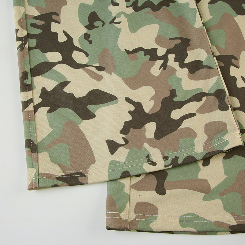 Casual Contrast Color Cinched Hoodie Long Sleeve Sweatshirt Sweatpants Two Piece Camouflage Cardigan Coat Trousers Sets