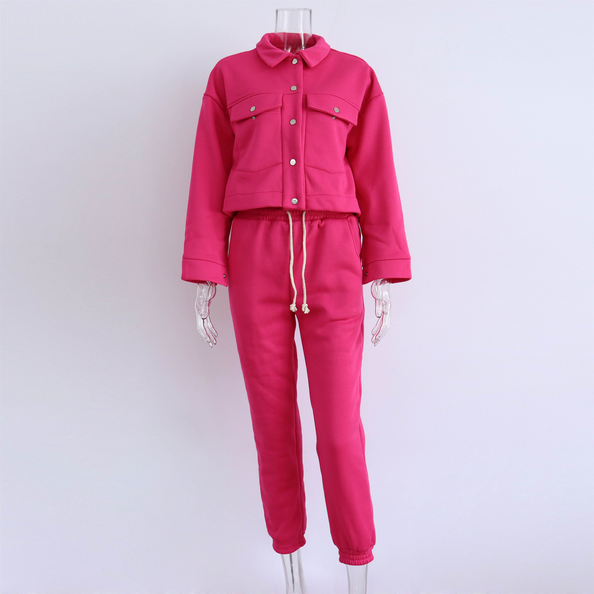 Autumn Winter Solid Color Women Jacket Top Casual Trousers Suit Long Sleeve Coat Sweatshirt Two Piece Set for Women