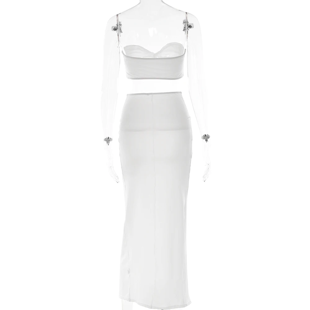 Sexy Strapless Hollow Out Women Dress White Sleeveless High Slit Dress Female Autumn Skinny Elegant Party Clubwear