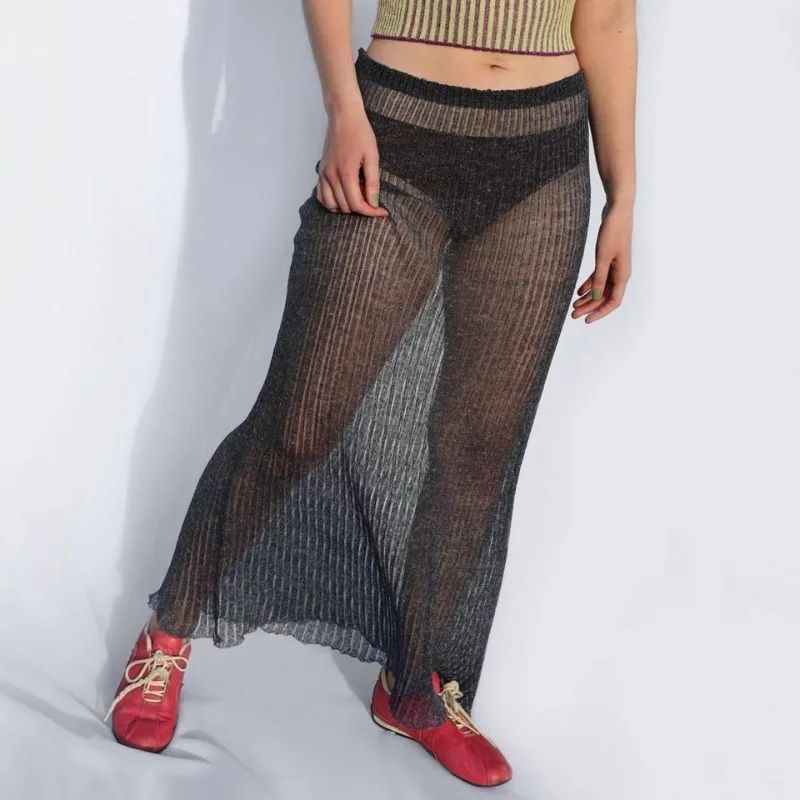 See Through Long Skirt For Women High Waist Sexy Hollow Out Skirts Womens Club Fashion Party Hot Girls Faldas De Mujer