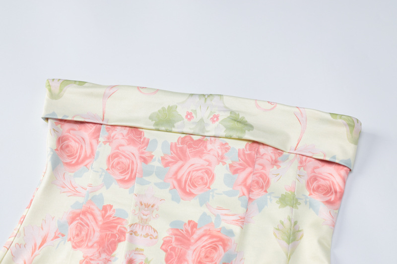 Women Clothing Fresh Floral Print Wrapped Chest Sheath Slim Dress