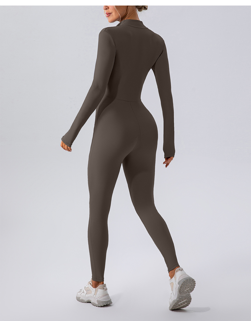 Zipper Nude Feel Long Sleeve Yoga Jumpsuit Women Sports Fitness Training Dance One Piece Bodysuit
