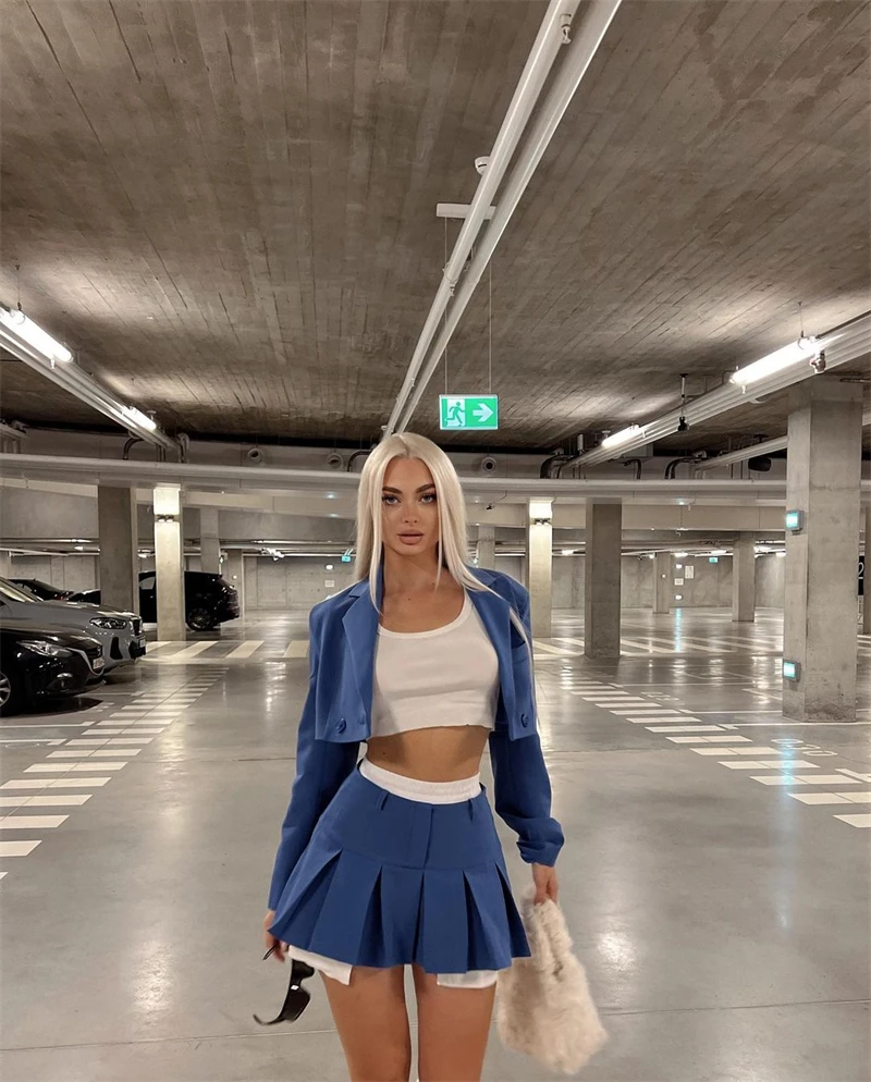 2025 Fall Women Blazer Suit Two Piece Sets Turn-down Collar Blazers Tops And Pleated Skirts Femme High Street Y2K Outfits