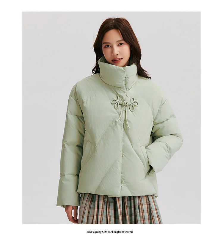 Down Jacket Women Chinese Style Disk Button Gentle Series Sweet New Winter Stand Collar Loose Texture Thick Coat