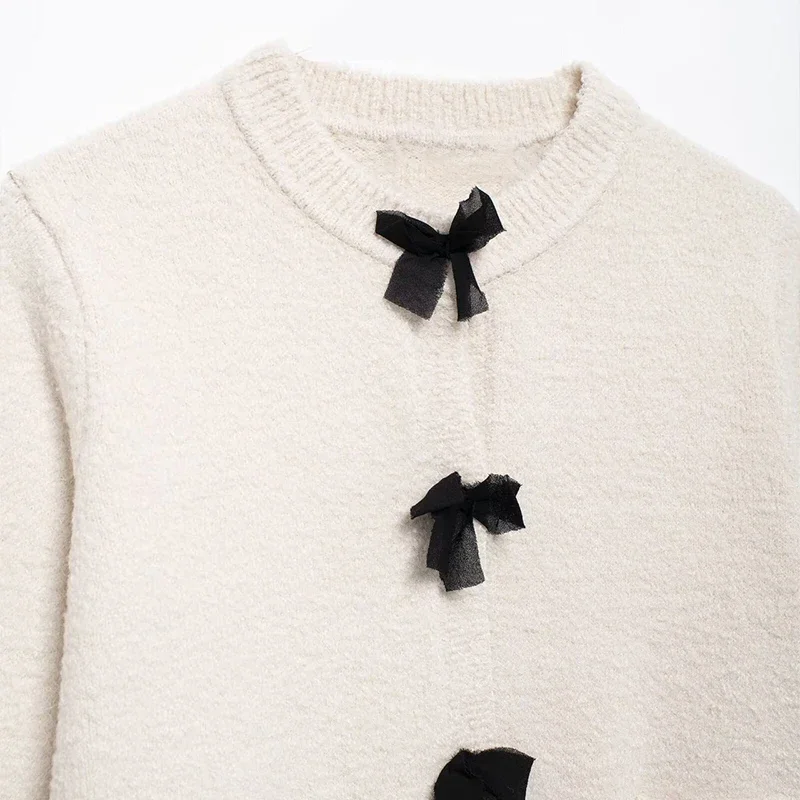 Fashion Tassel Knit Skirt Set Women Bow Buckle O-neck Long Sleeve Cardigan Sweater Mini Skirts Suit New in Matching Outfit