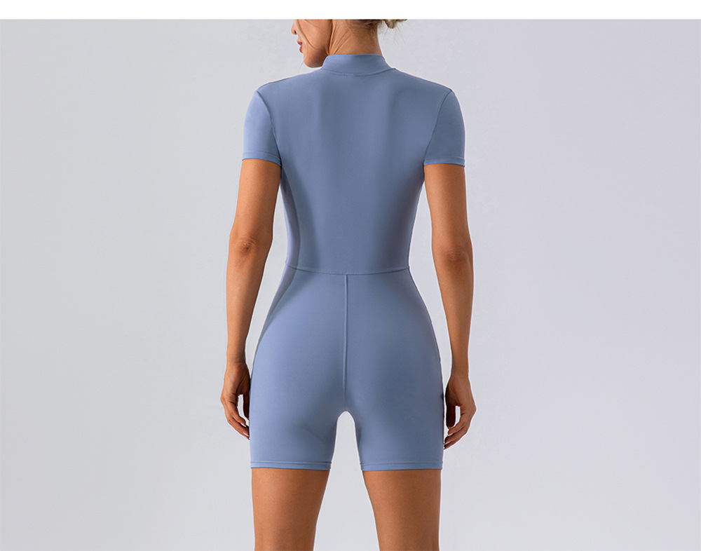 Spring Summer Zipper Short Sleeve Yoga Jumpsuit Women Running Fitness Tight Sports One Piece Jumpsuit