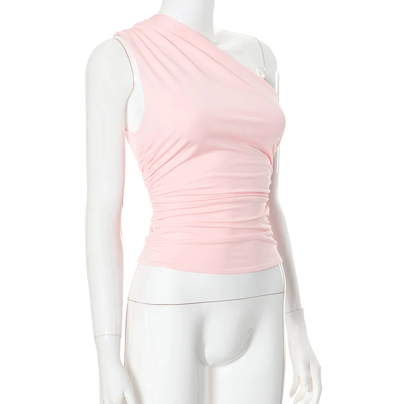 Solid Color One Shoulder Backless Tank Top T-Shirt Candy Color Sleeveless Slim Top