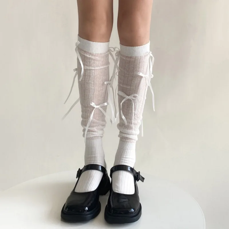 Splice Bow Loose Socks For Women Fashion Thermal Long Sock Knitting Socks Women's Y2K JK Girl Keep Warm Leg Warmers Ladie