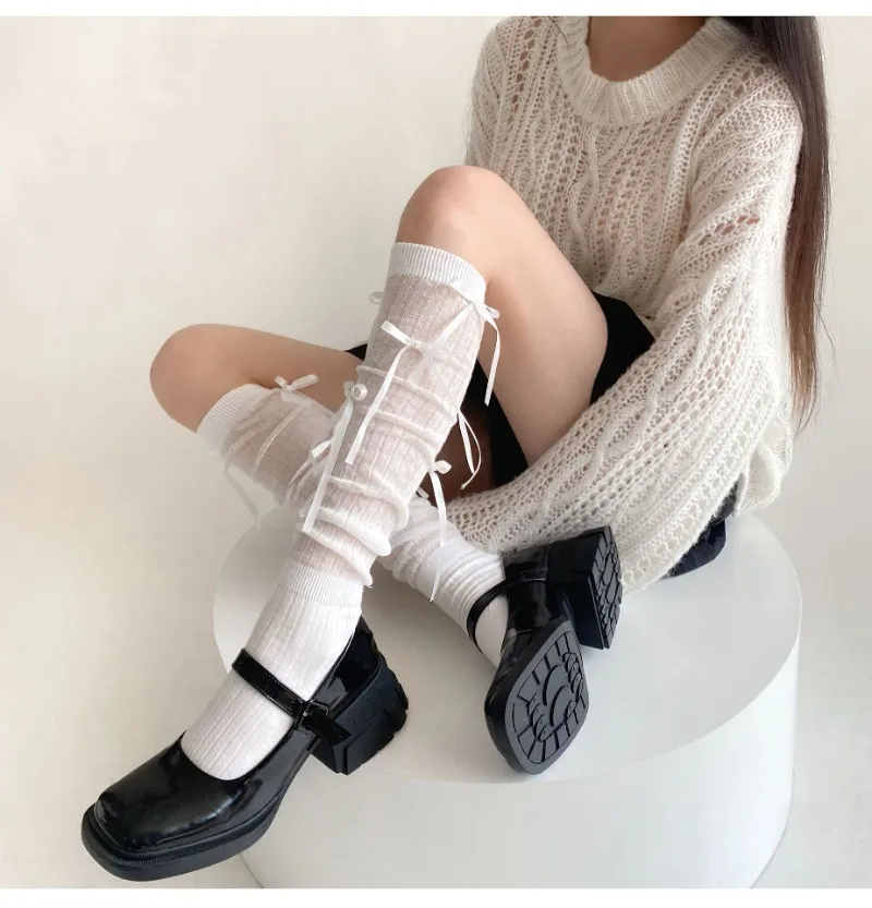 Splice Bow Loose Socks For Women Fashion Thermal Long Sock Knitting Socks Women's Y2K JK Girl Keep Warm Leg Warmers Ladie