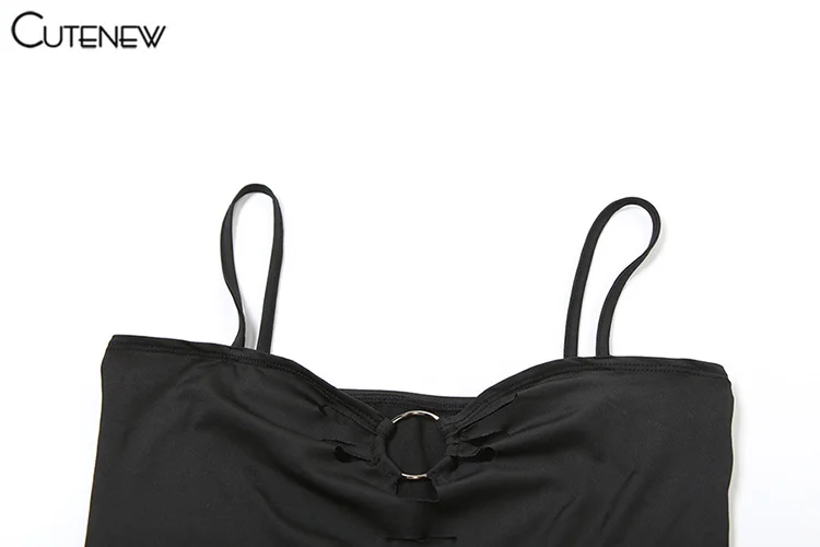 Ruched Sexy Camis Women Attractive Metal Rings Chic Cut Out Shape Low Neck Backless Skinny Solid Tanks Mujer Club Tops