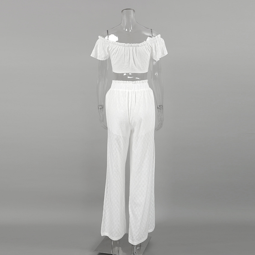 Summer Sexy Pants Set Women Ruffled Stitching Flying Sleeves Jacquard Slit