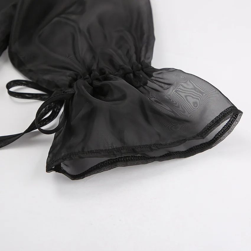 Mesh See-through Lace-Up Shirt Women's Sexy Long Sleeve Tops Fashion Solid Color Casual Streetwear Women's Shirt Tops