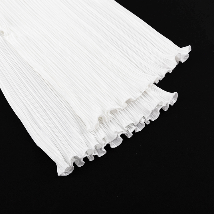 Halter Sexy Backless Sleeveless Vest White Pleated High Waist Wide Leg Pants Suit for Women textured