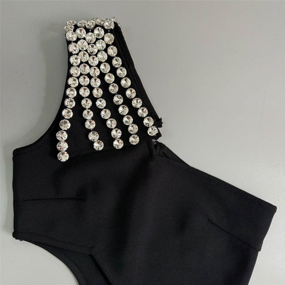 Sexy One Shoulder Hollow Out Cutout out Bandage Dress Diamond Elegant Evening Dress Party Dress