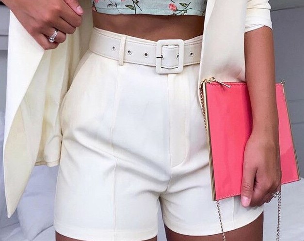 Top Shorts Suit with belt Sexy Women Casual Polo Collar Cardigan