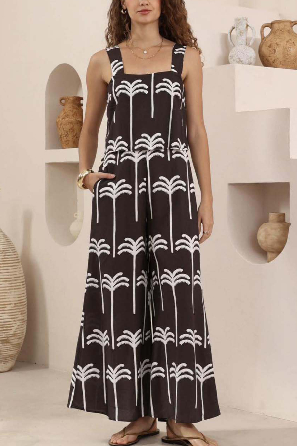 Polka Dot Print Loose Sleeveless Casual Wide-leg Jumpsuit