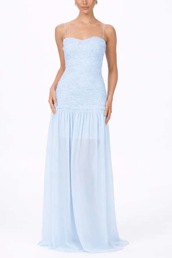 Stylish Three-dimensional Floral Chiffon Patchwork Strapless Elegant Maxi Dress