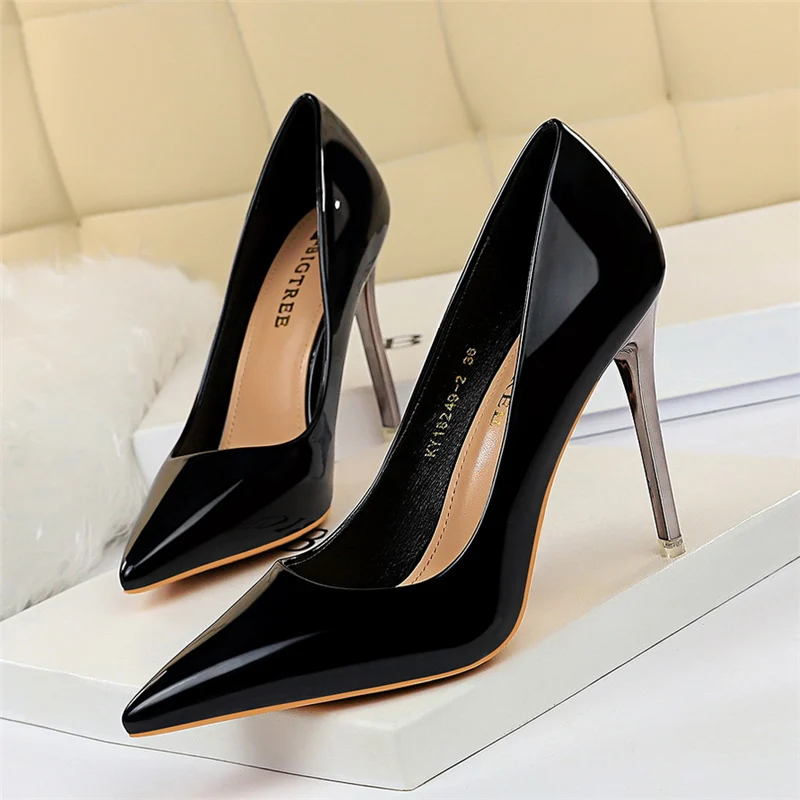 Women 10.5cm High Heels Blue Green Valentine Pumps Luxury Glossy Stripper Stiletto Wedding Bridal Fetish Shoes Plus Size 43