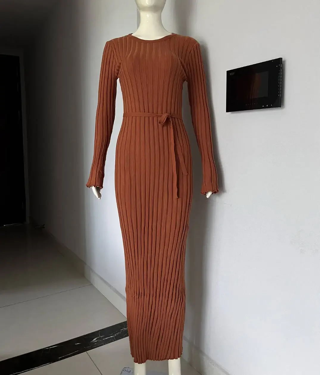 Fall Winter New Knitted Long Dress Female Casual Slinky High Waist Rib Sweater Bodycon Dresses Lady Holiday Party Outfits
