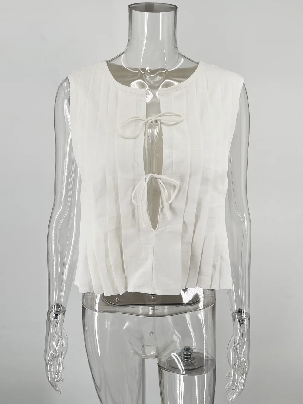 White Bandage Ribbed Tank Top Shirts For Women Hollow Out Sleeveless Slim Summer Fashion Vest Women's Lace-Up Vest Y2k Top