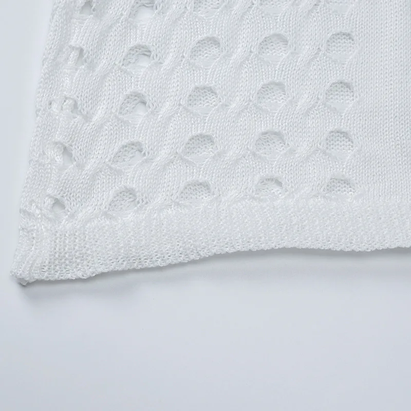 Slim Hollow Out Skirt Suit Knitted For Women Sleeveless Strapless Top Summer New High Waisted Lace Up Split Long Skirt