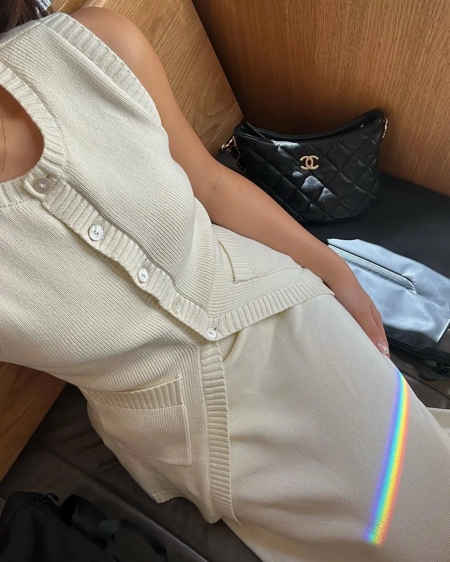 Elegant Knitted Slim Skirt Suit Women's Suit 2 Fashion Solid Color High Waist Slit Vest Casual Sleeveless Long Skirt Suit