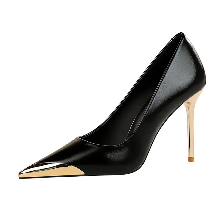 Shoes Retro High Heels Metal Pointed Tip Women Pumps Stiletto 9.5 Cm And 4.5cm Heels Sexy Party Shoes Office Shoes