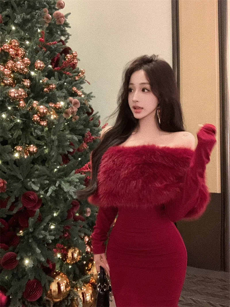 Fashion New Women Elegant Bodycon Midi Dress Long Sleeve Slim Solid Chic Vintage Christmas Party Prom Clothes Female Vestidos