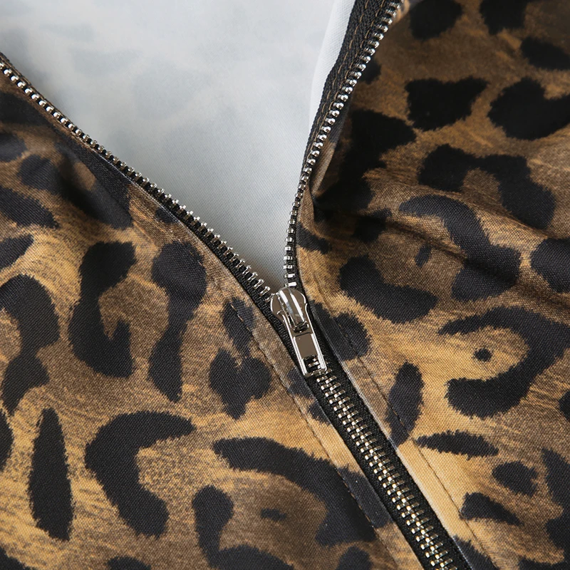 Autumn New Zip Up Hooded Women��s Sweats Long Sleeve Binding Waist Leopard Streetwear Hoodies Gyaru Baddie Y2k