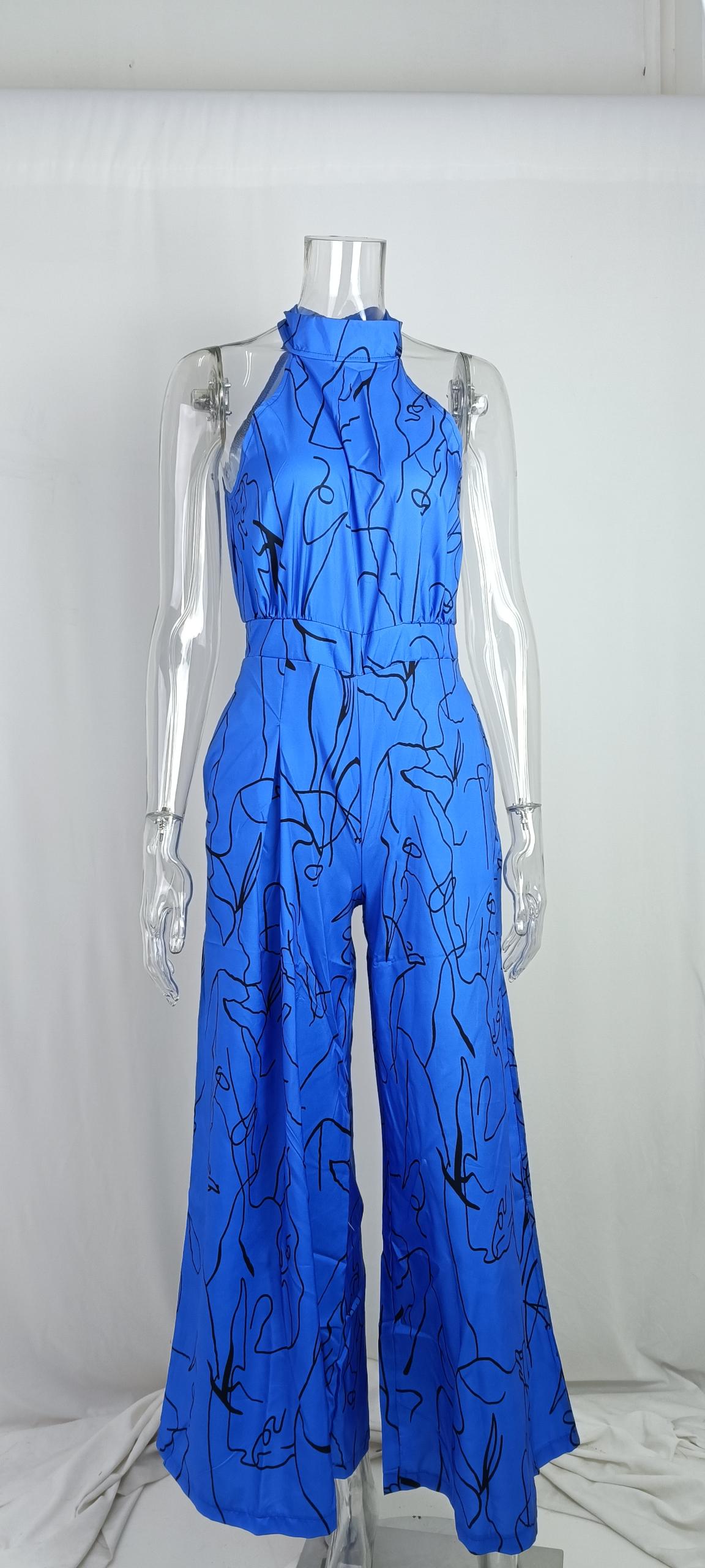 Summer Women Clothing Elegant High Waist Lace up Sleeveless Halter Trousers Jumpsuit