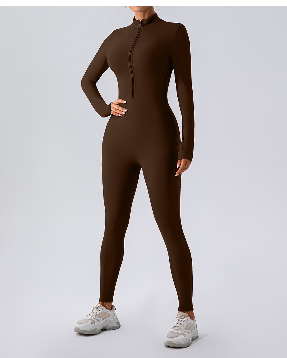 Zipper Nude Feel Long Sleeve Yoga Jumpsuit Women Sports Fitness Training Dance One Piece Bodysuit