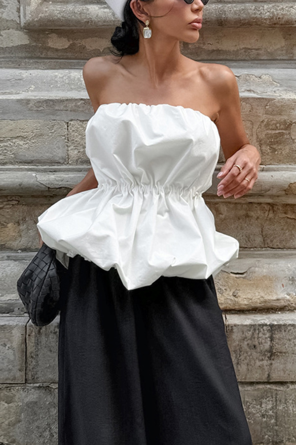 Solid Color Sleeveless Off-shoulder Elastic Waist Strapless Top